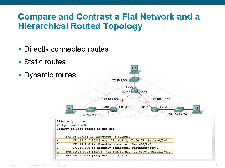 Compare and Contrast a Flat Network and a Hierarchical Routed Topology § Directly connected