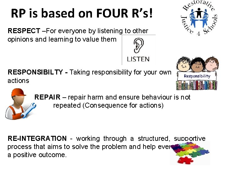 RP is based on FOUR R’s! RESPECT –For everyone by listening to other opinions