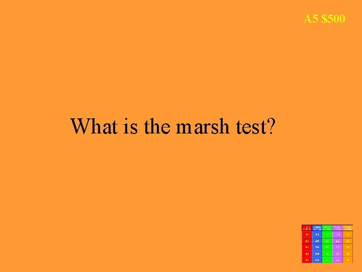 A 5 $500 What is the marsh test? 