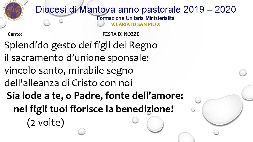 Diocesi di Mantova anno pastorale 2019 – 2020 Formazione Unitaria Ministerialità VICARIATO SAN PIO