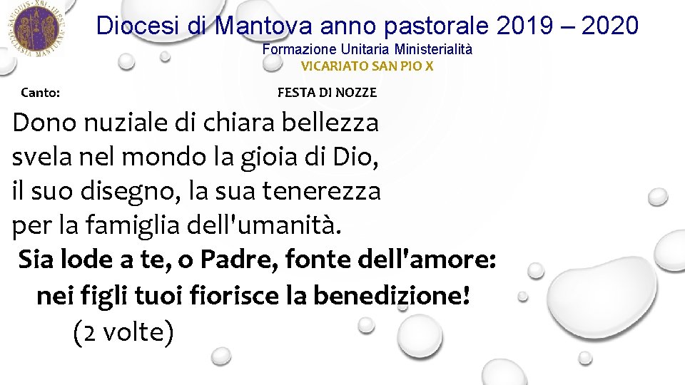 Diocesi di Mantova anno pastorale 2019 – 2020 Formazione Unitaria Ministerialità VICARIATO SAN PIO