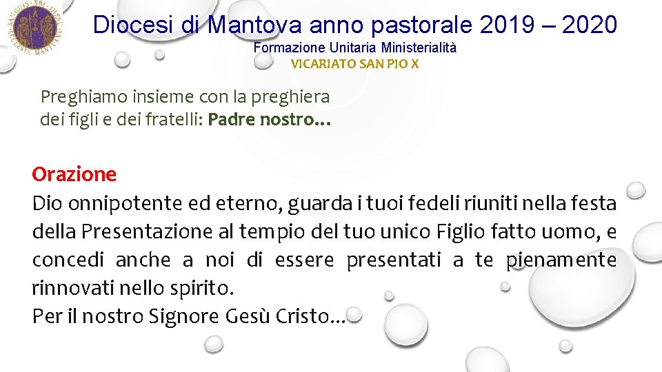 Diocesi di Mantova anno pastorale 2019 – 2020 Formazione Unitaria Ministerialità VICARIATO SAN PIO