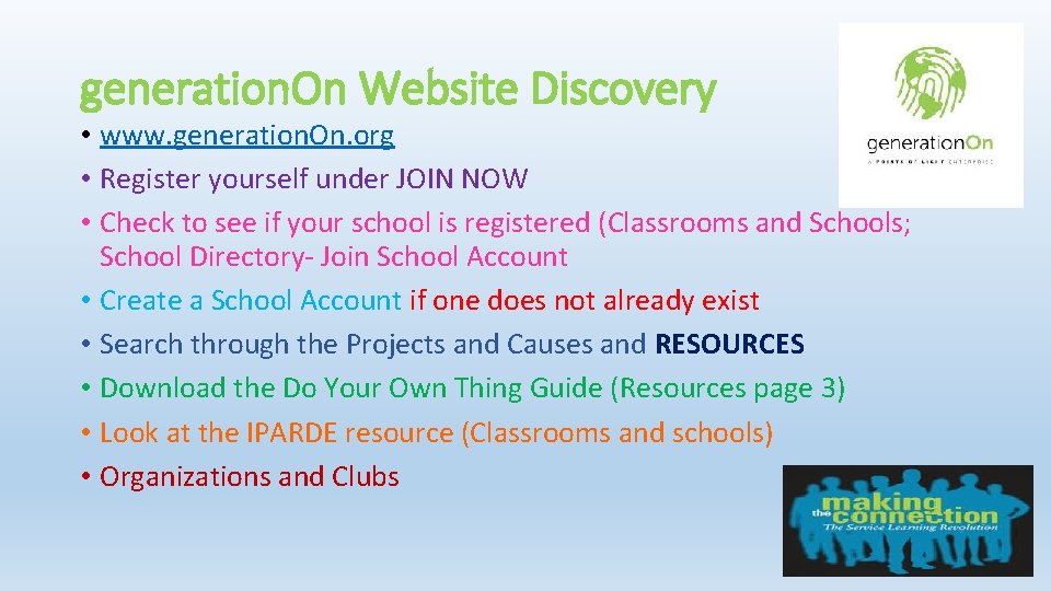 generation. On Website Discovery • www. generation. On. org • Register yourself under JOIN