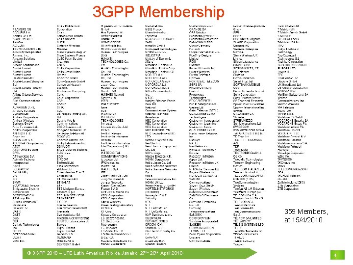3 GPP Membership http: //webapp. etsi. org/3 gppmembership/Query. Form. asp 359 Members, at 15/4/2010