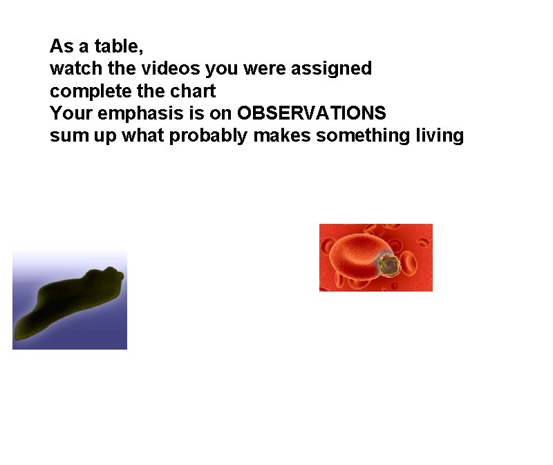 As a table, watch the videos you were assigned complete the chart Your emphasis