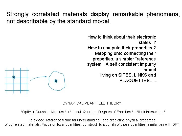 Strongly correlated materials display remarkable phenomena, not describable by the standard model. How to