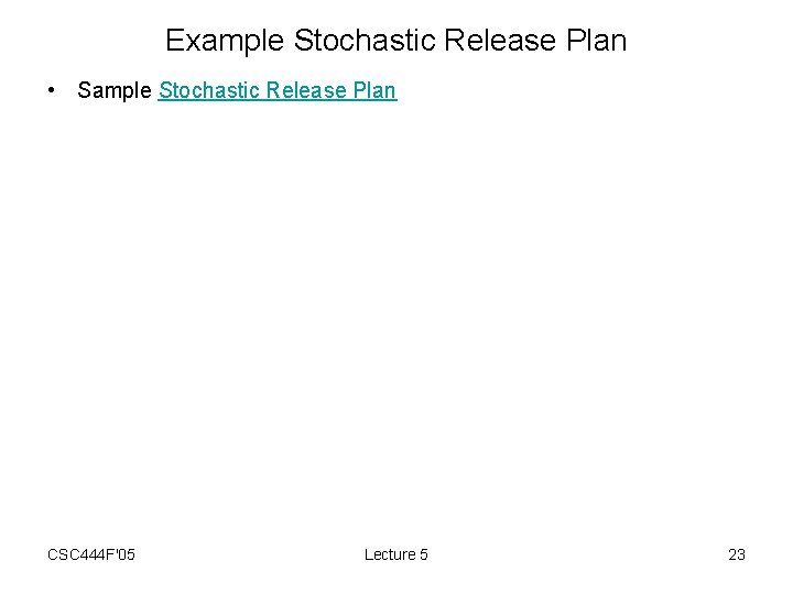 Example Stochastic Release Plan • Sample Stochastic Release Plan CSC 444 F'05 Lecture 5