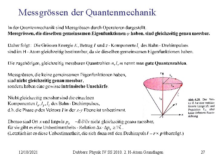 Messgrössen der Quantenmechanik 12/18/2021 Dubbers: Physik IV SS 2010. 2. H-Atom Grundlagen 27 