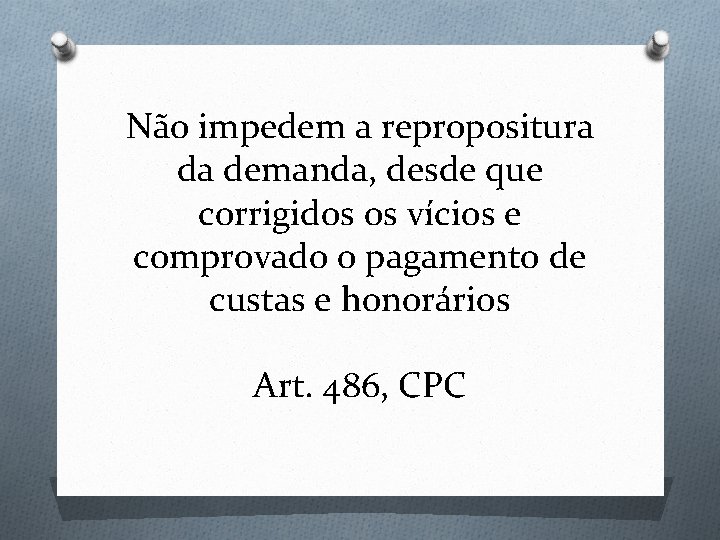 Não impedem a repropositura da demanda, desde que corrigidos os vícios e comprovado o