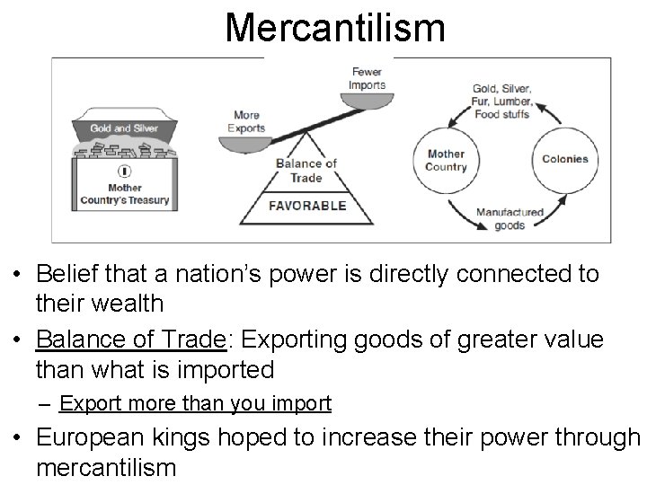 Mercantilism • Belief that a nation’s power is directly connected to their wealth •