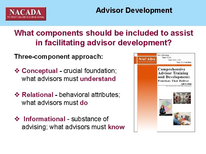 NACADA National ACademic ADvising Association Advisor Development What components should be included to assist