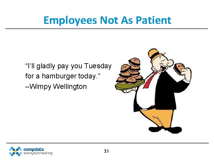 Employees Not As Patient “I’ll gladly pay you Tuesday for a hamburger today. ”