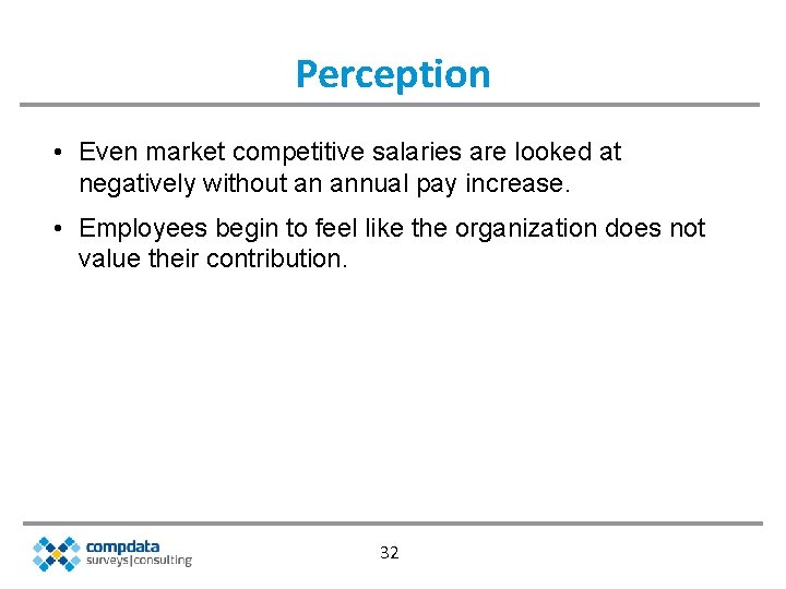 Perception • Even market competitive salaries are looked at negatively without an annual pay