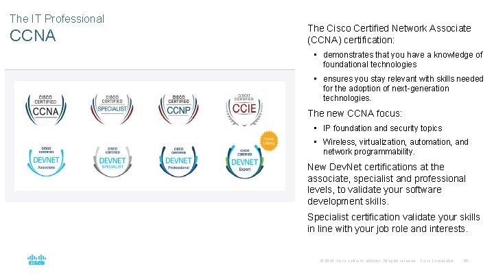 The IT Professional CCNA The Cisco Certified Network Associate (CCNA) certification: • demonstrates that