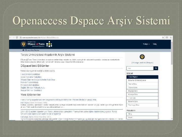 Openaccess Dspace Arşiv Sistemi 