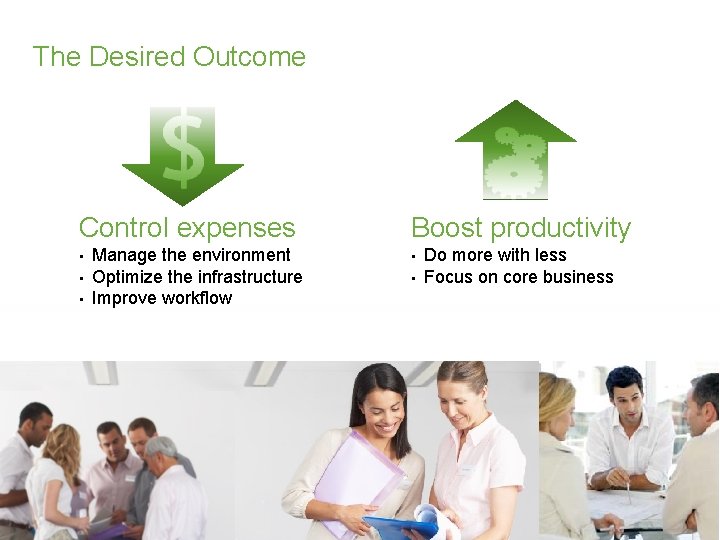 The Desired Outcome Control expenses • • • Manage the environment Optimize the infrastructure