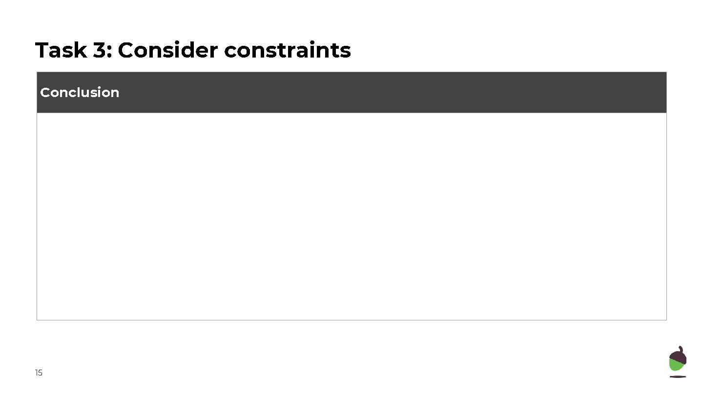 Task 3: Consider constraints Conclusion 15 