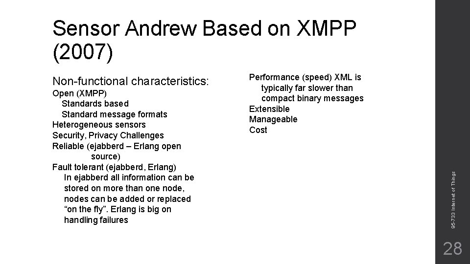 Sensor Andrew Based on XMPP (2007) Open (XMPP) Standards based Standard message formats Heterogeneous