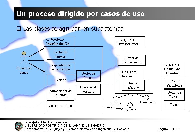 Un proceso dirigido por casos de uso q Las clases se agrupan en subsistemas