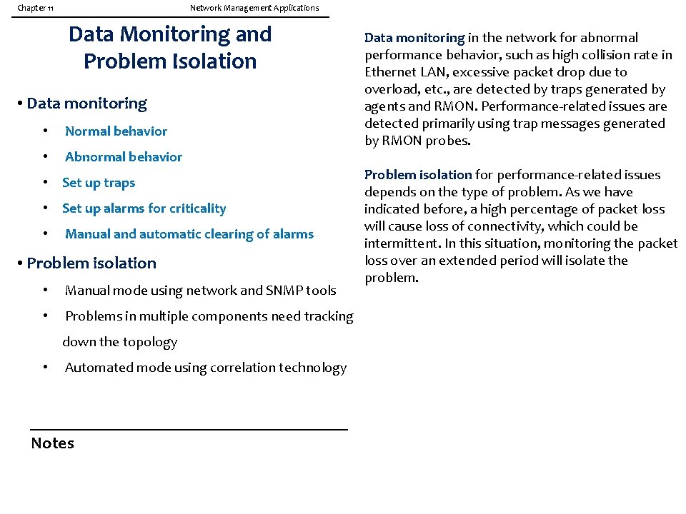 Chapter 11 Network Management Applications Data Monitoring and Problem Isolation • Data monitoring •