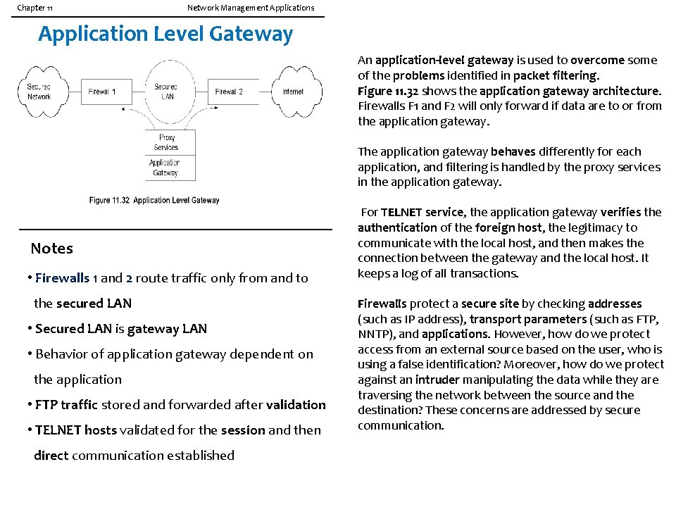 Chapter 11 Network Management Applications Application Level Gateway An application-level gateway is used to