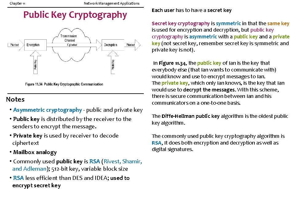 Chapter 11 Network Management Applications Public Key Cryptography Notes • Asymmetric cryptography - public