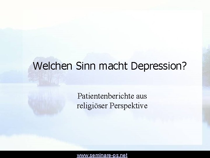 Welchen Sinn macht Depression? Patientenberichte aus religiöser Perspektive www. seminare-ps. net 