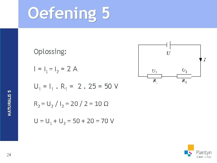 Oefening 5 Oplossing: NATURALIS 5 I = I 1 = I 2 = 2