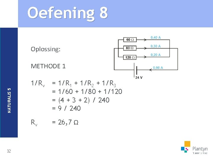 Oefening 8 Oplossing: NATURALIS 5 METHODE 1 32 1/Rv = = 1/R 1 +