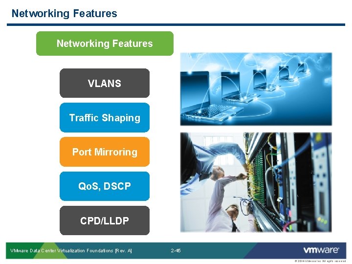 Networking Features VLANS Traffic Shaping Port Mirroring Qo. S, DSCP CPD/LLDP VMware Data Center