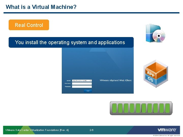 What is a Virtual Machine? Real Control You install the operating system and applications