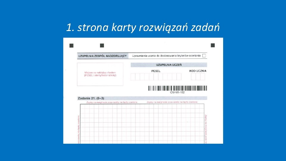 1. strona karty rozwiązań zadań 