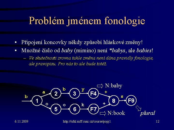 Problém jménem fonologie • Připojení koncovky někdy způsobí hláskové změny! • Množné číslo od