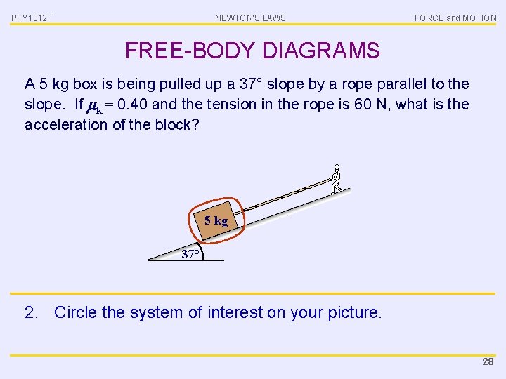 PHY 1012 F NEWTON’S LAWS FORCE and MOTION FREE-BODY DIAGRAMS A 5 kg box