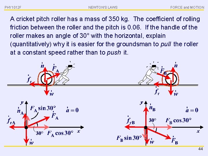 PHY 1012 F NEWTON’S LAWS FORCE and MOTION A cricket pitch roller has a
