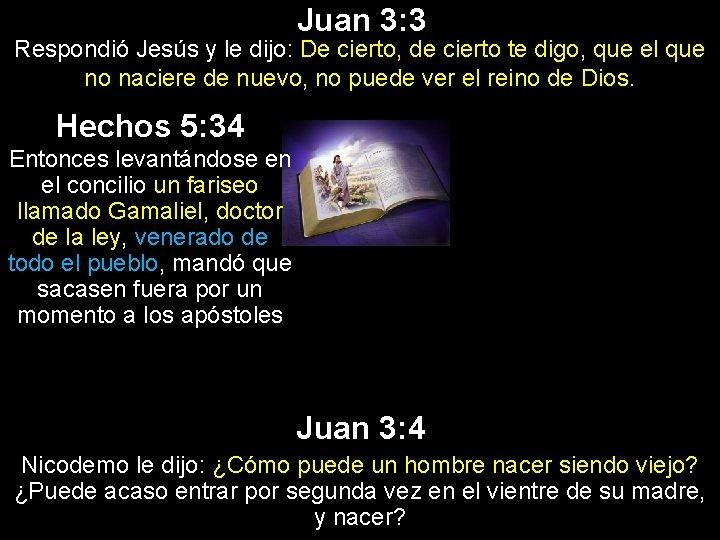 Juan 3: 3 Respondió Jesús y le dijo: De cierto, de cierto te digo,