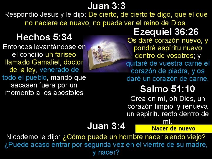 Juan 3: 3 Respondió Jesús y le dijo: De cierto, de cierto te digo,