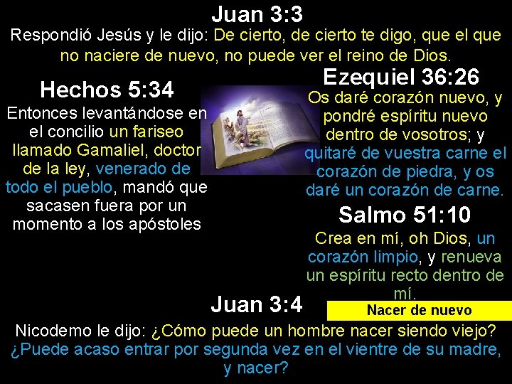 Juan 3: 3 Respondió Jesús y le dijo: De cierto, de cierto te digo,