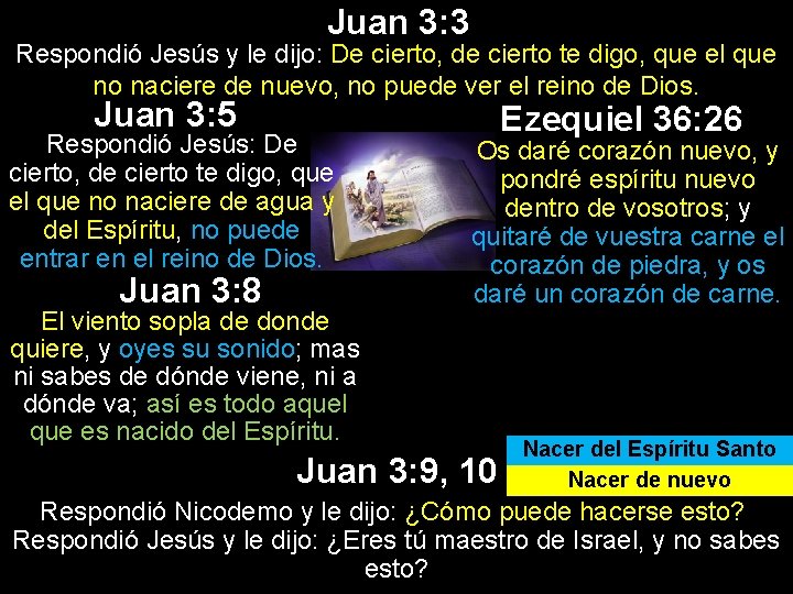 Juan 3: 3 Respondió Jesús y le dijo: De cierto, de cierto te digo,