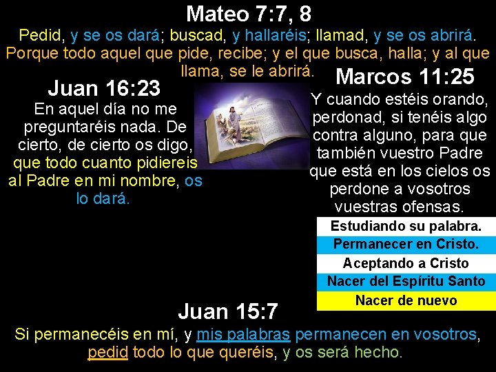 Mateo 7: 7, 8 Pedid, y se os dará; buscad, y hallaréis; llamad, y
