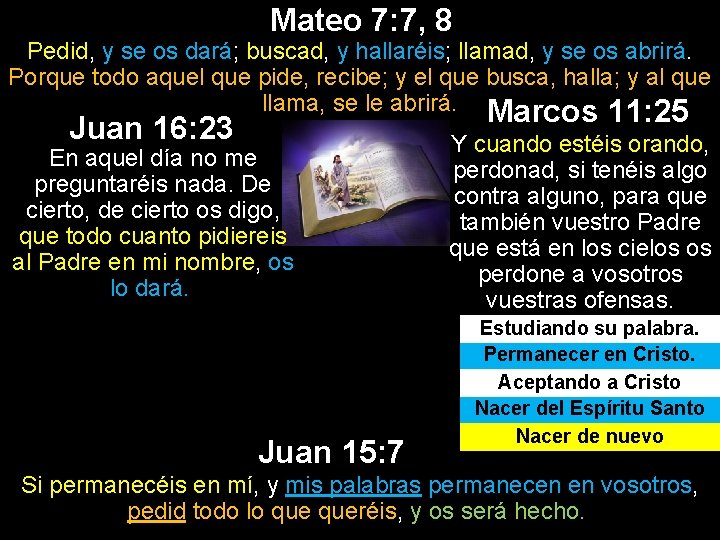 Mateo 7: 7, 8 Pedid, y se os dará; buscad, y hallaréis; llamad, y