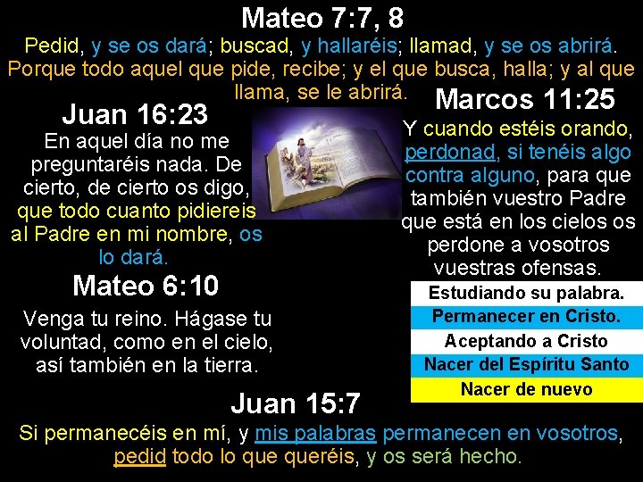 Mateo 7: 7, 8 Pedid, y se os dará; buscad, y hallaréis; llamad, y