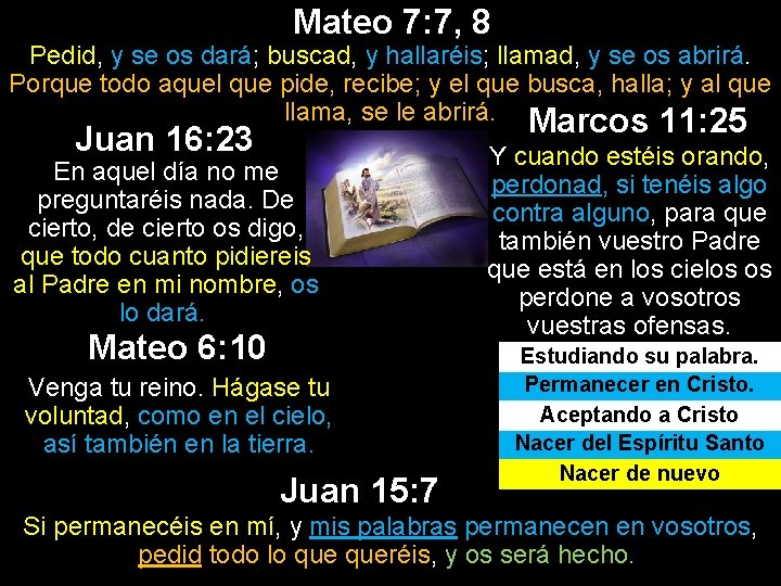 Mateo 7: 7, 8 Pedid, y se os dará; buscad, y hallaréis; llamad, y