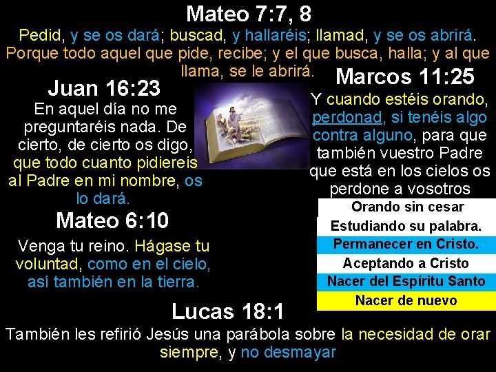 Mateo 7: 7, 8 Pedid, y se os dará; buscad, y hallaréis; llamad, y