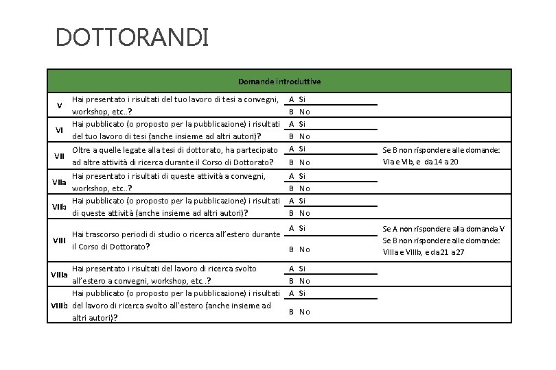 DOTTORANDI Domande introduttive V VI VII Hai presentato i risultati del tuo lavoro di