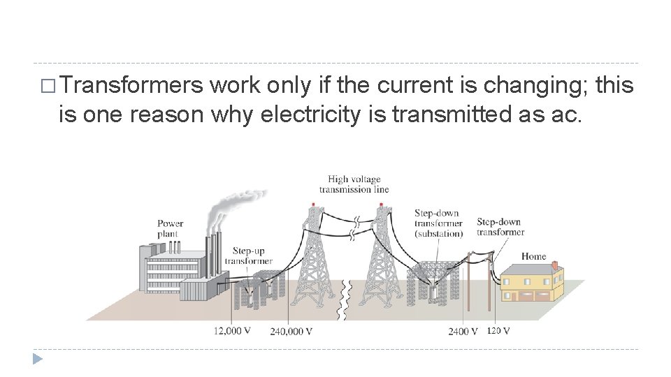 � Transformers work only if the current is changing; this is one reason why