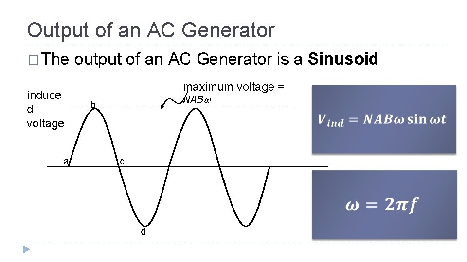 Output of an AC Generator � The induce d voltage a output of an