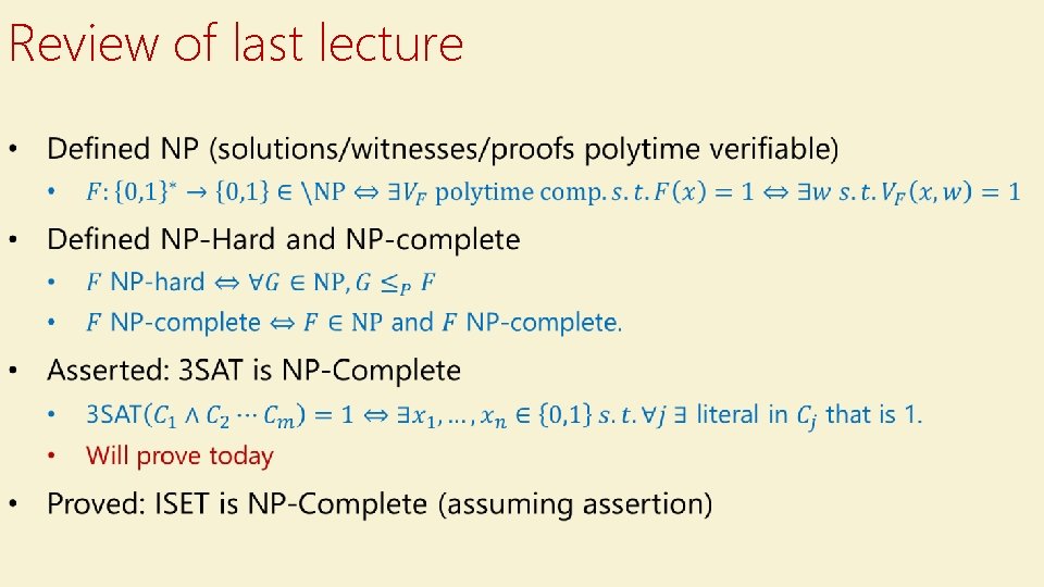 Review of last lecture 