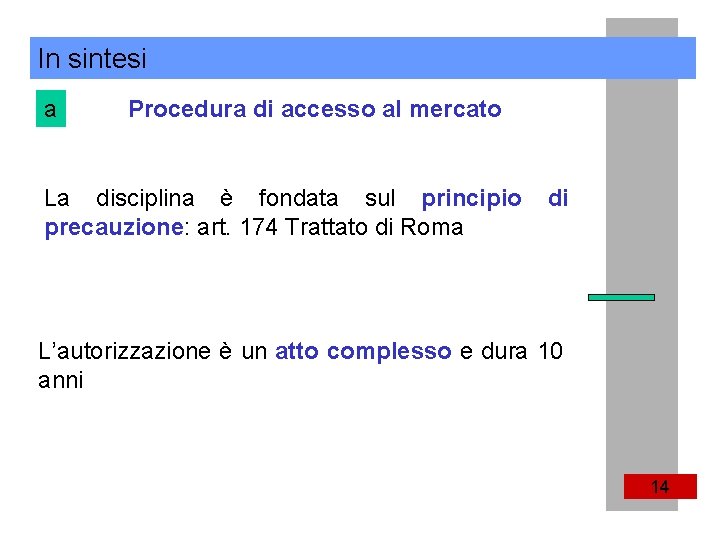 In sintesi a Procedura di accesso al mercato La disciplina è fondata sul principio