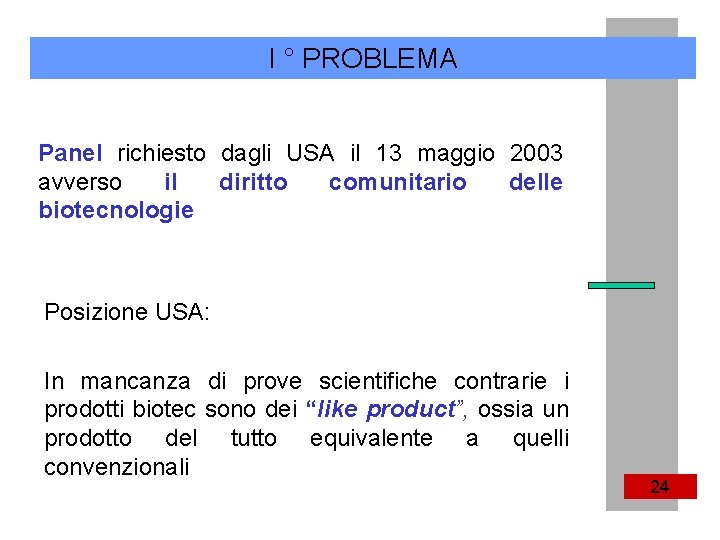 I ° PROBLEMA Panel richiesto dagli USA il 13 maggio 2003 avverso il diritto